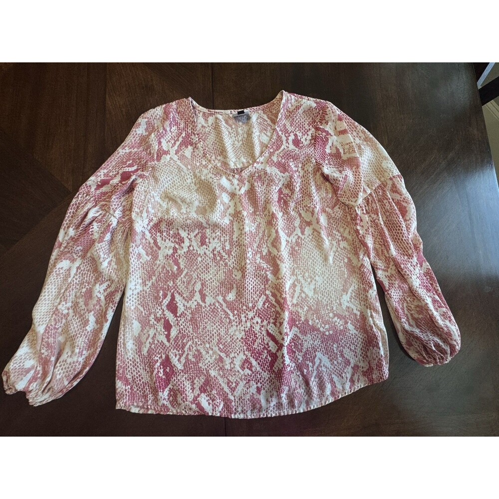 Cabi Top Womens XS Bethany Balloon Sleeve Pink Snakeskin Print Blouse Style 5708